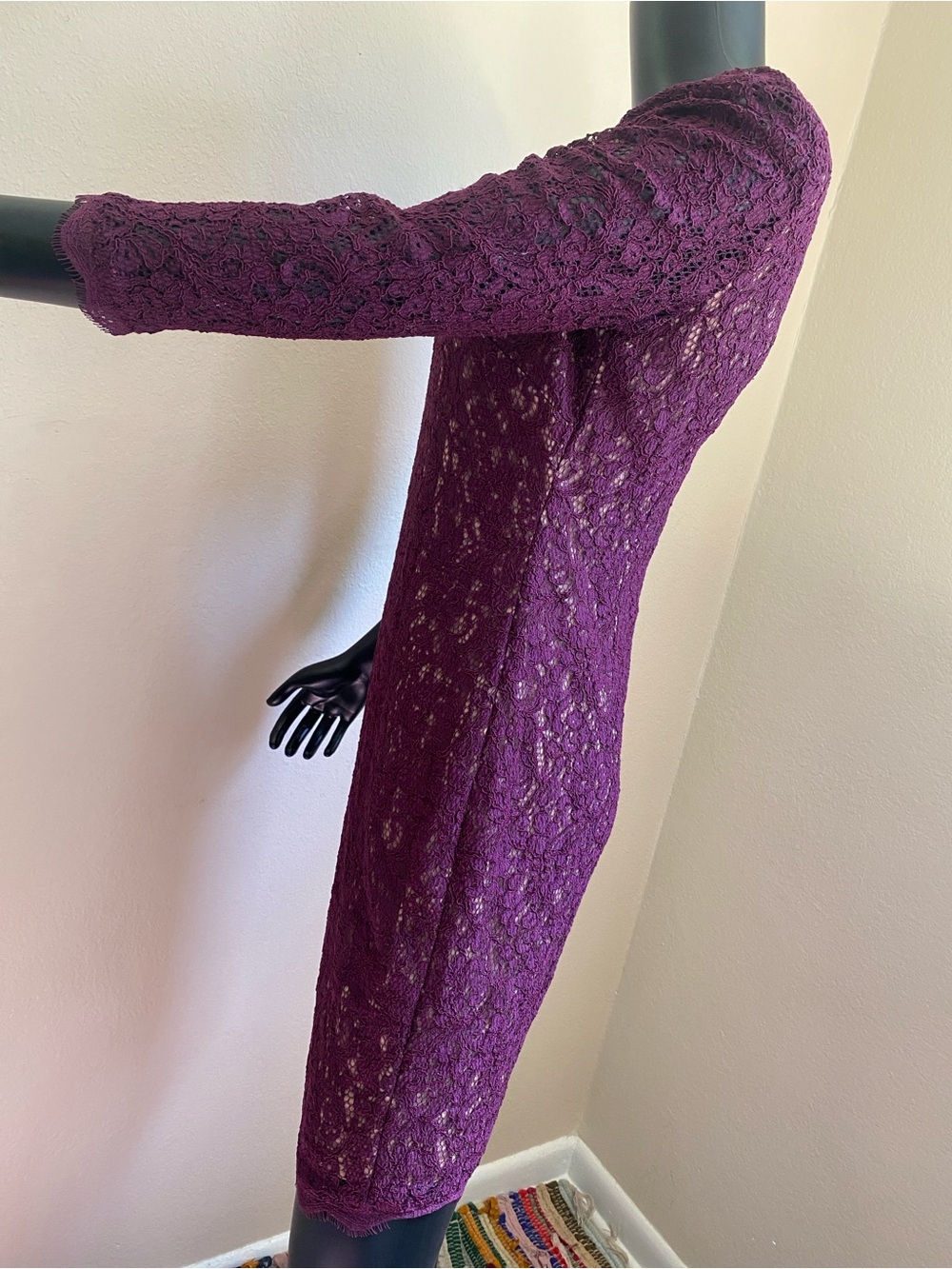 Adrianna Papell Purple Lace Long Sleeve Sheath Dress - Picture 6 of 13